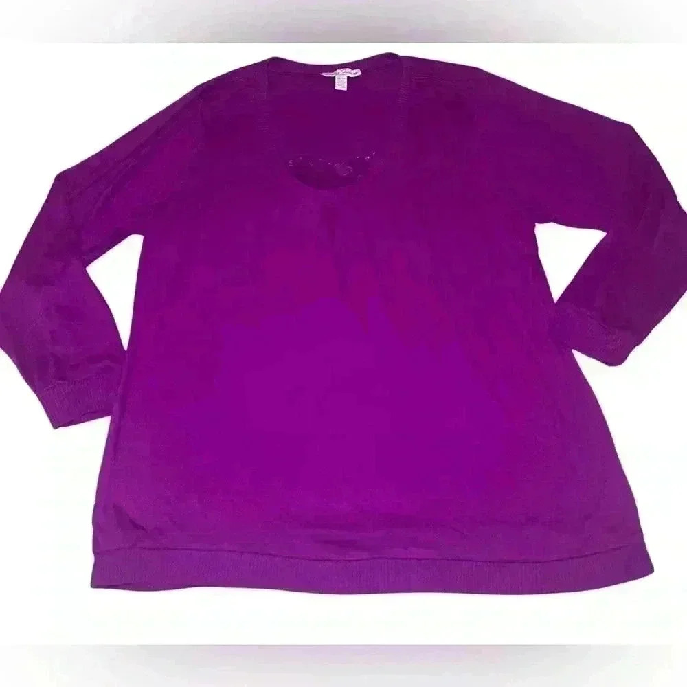 French Laundry Plus Purple Sweater Womens 2X 22W/24W Lace Bead Sequins